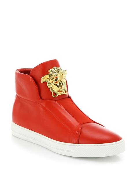 versace red trainers|Versace zipped high top sneakers.